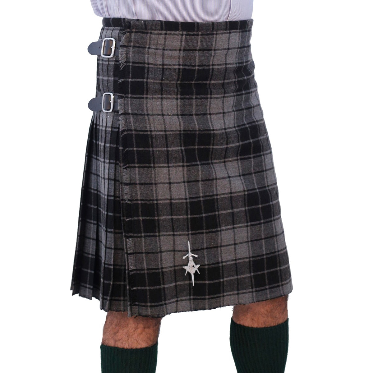 Grey Highlander Tartan Kilt Right
