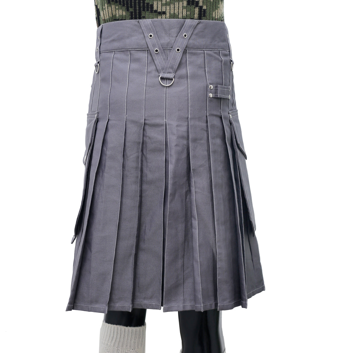 Grey Working Kilt with Round Pocket Back