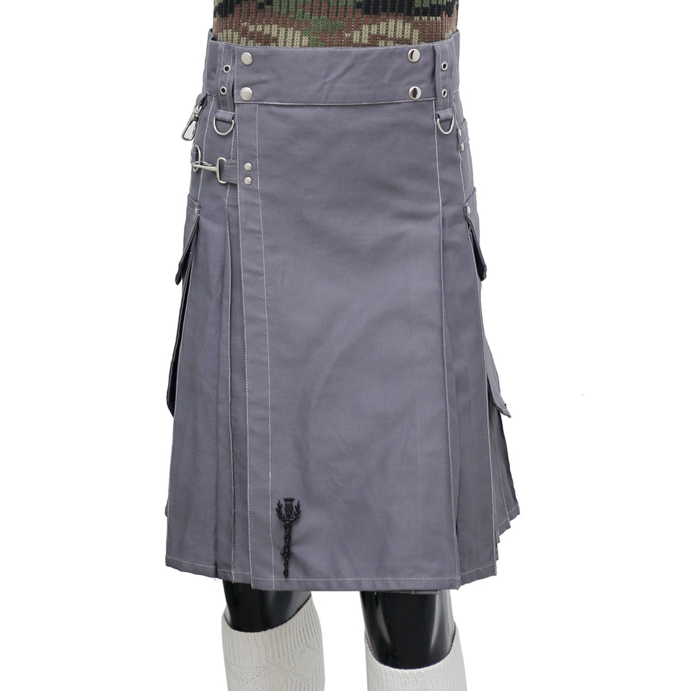 Grey Working Kilt with Round Pocket Front
