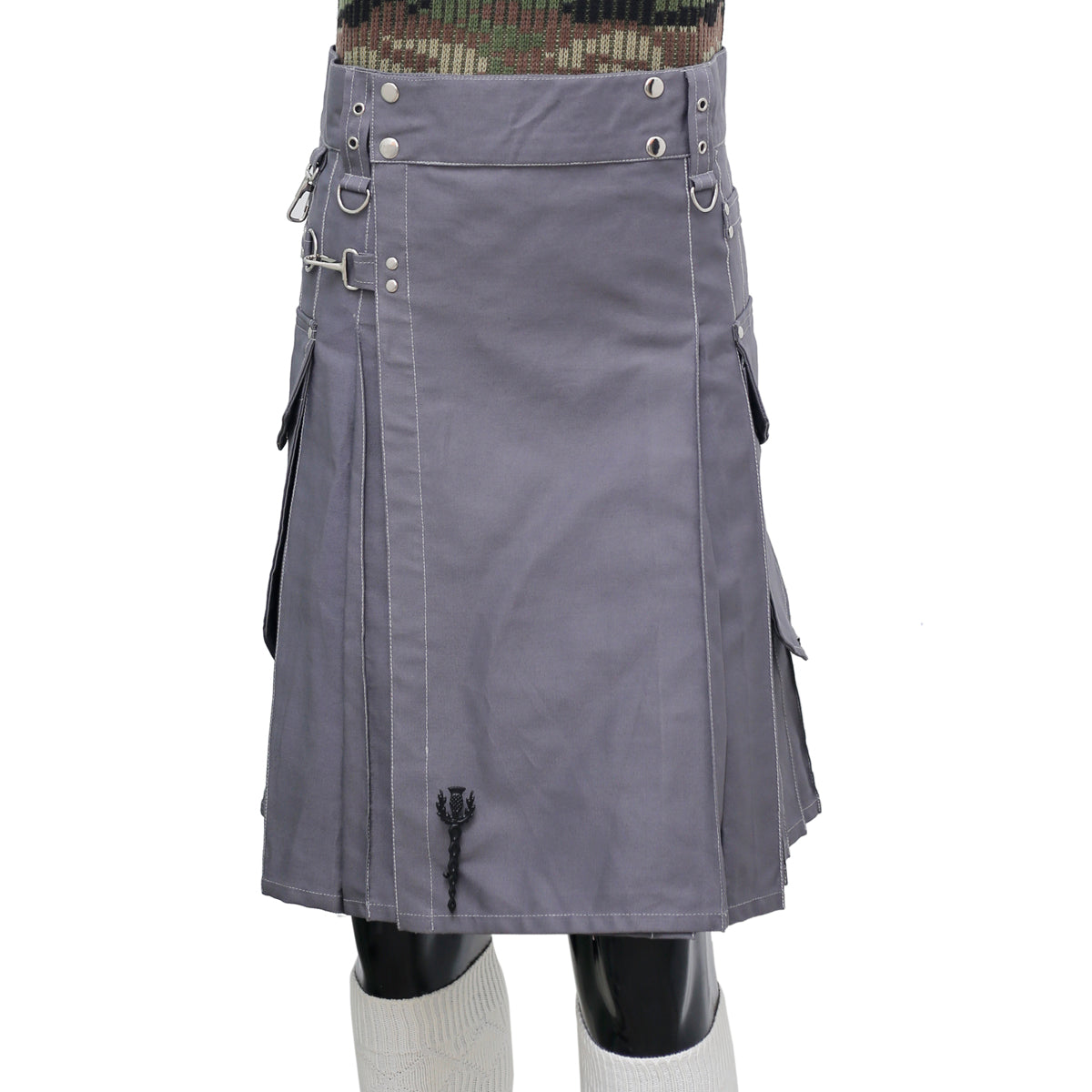 Grey Working Kilt with Round Pocket Front