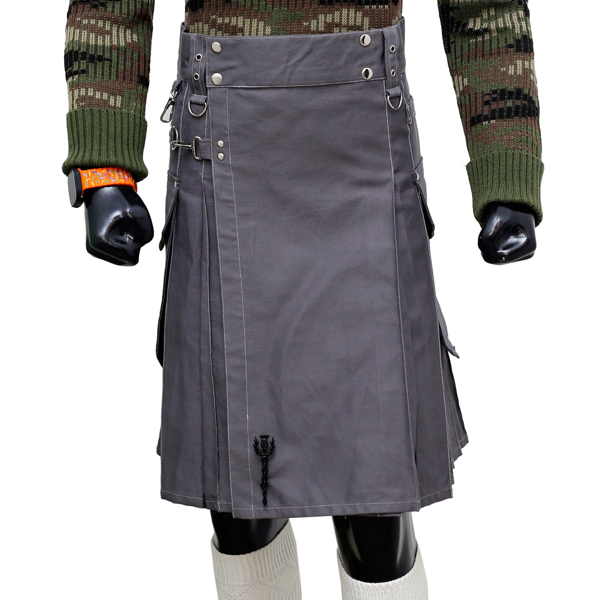 Grey Working Kilt with Round Pocket
