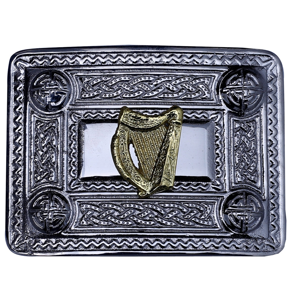 Harp Kilt Belt Buckle Chrome with Golden Badge