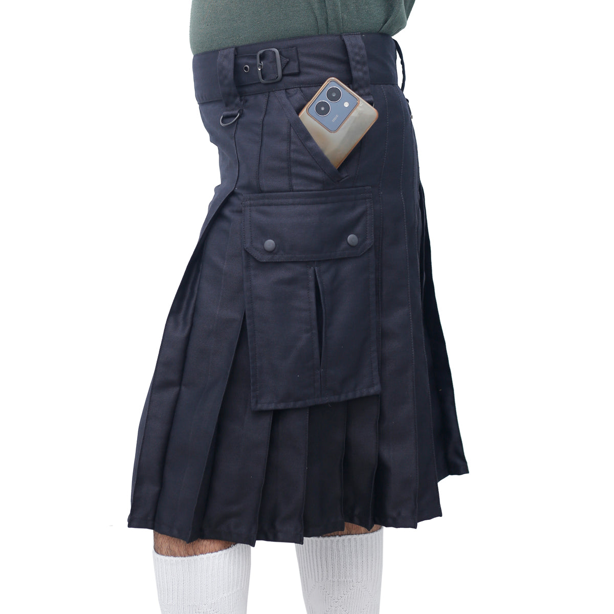 Highland Black Utility Kilt with Fabric Straps