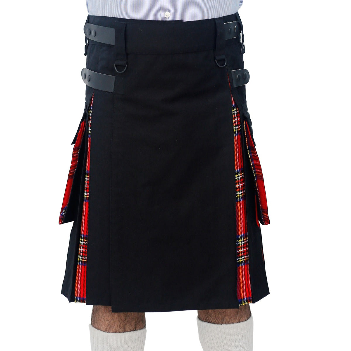 Hybrid Kilt Black and Royal Stewart Front