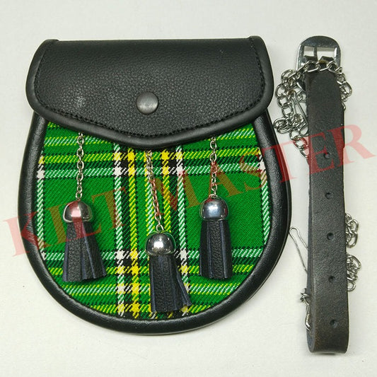 Irish National Tartan Sporran with Chain