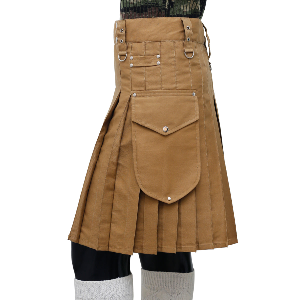 Khaaki Working Kilt Round Pocket Left