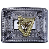 Lady Harp Kilt Belt Buckle Chrome with Golden Badge