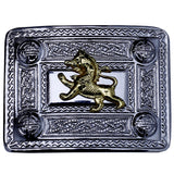 Lion Rampant Kilt Belt Buckle Chrome with Golden Badge