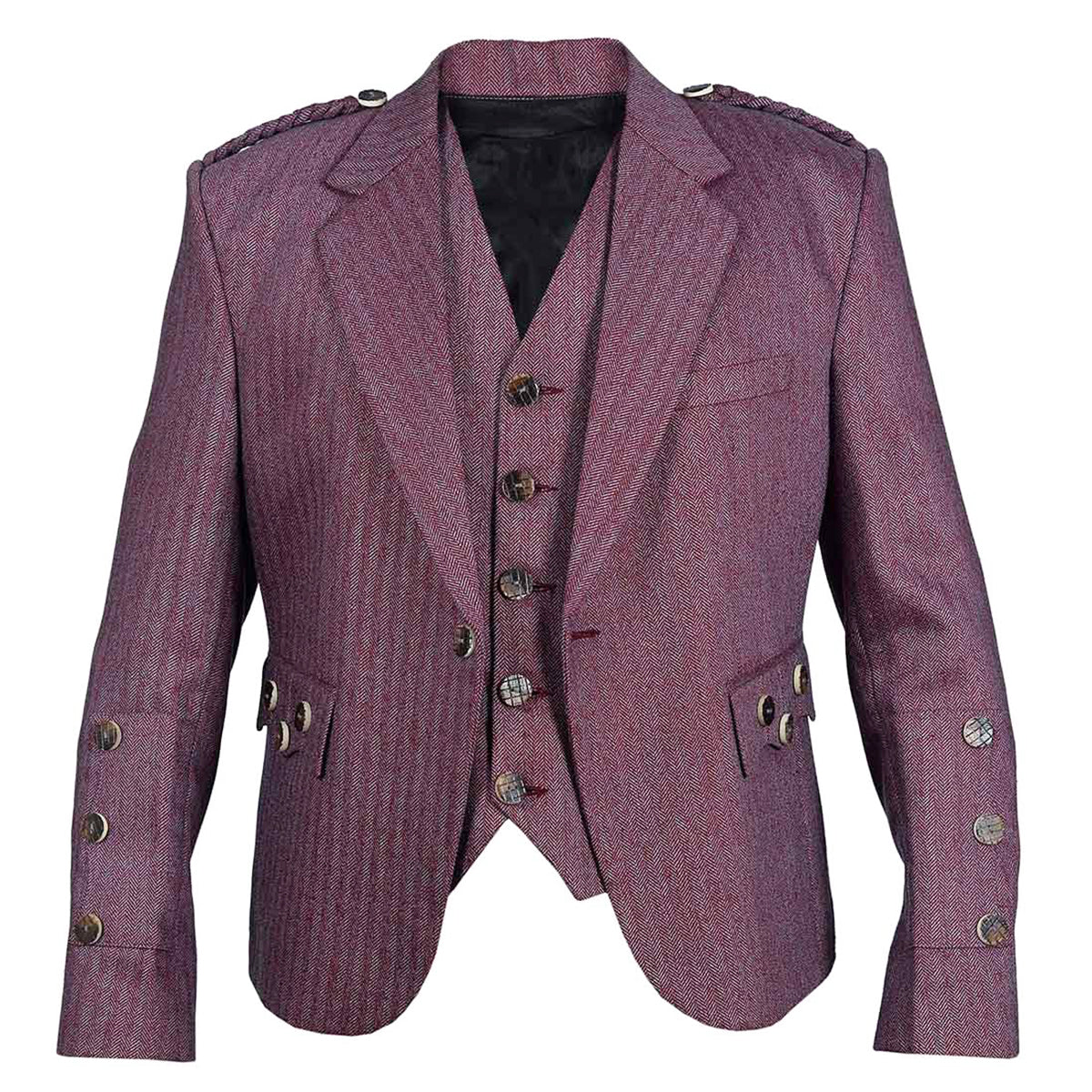 Maroon Tweed Argyle Jacket And Vest