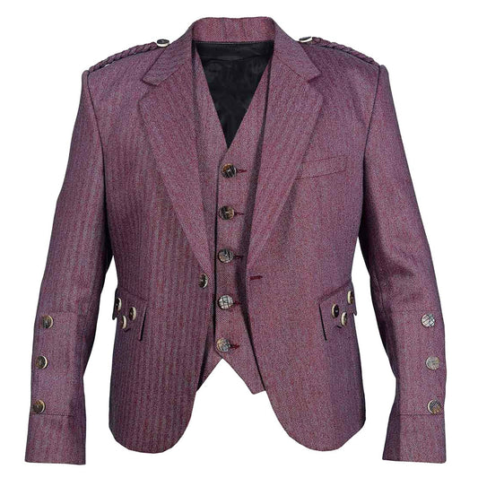 Maroon Tweed Argyle Jacket And Vest