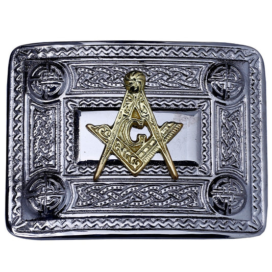 Masonic Kilt Belt Buckle Chrome with Golden Badge