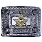 Masonic Kilt Belt Buckle Chrome with Golden Badge