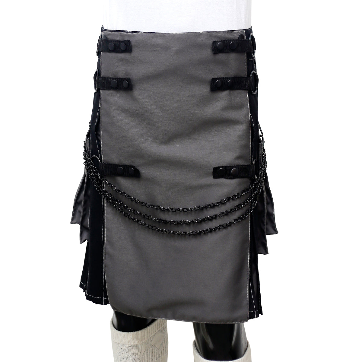 Black and Grey Utility Kilt Front