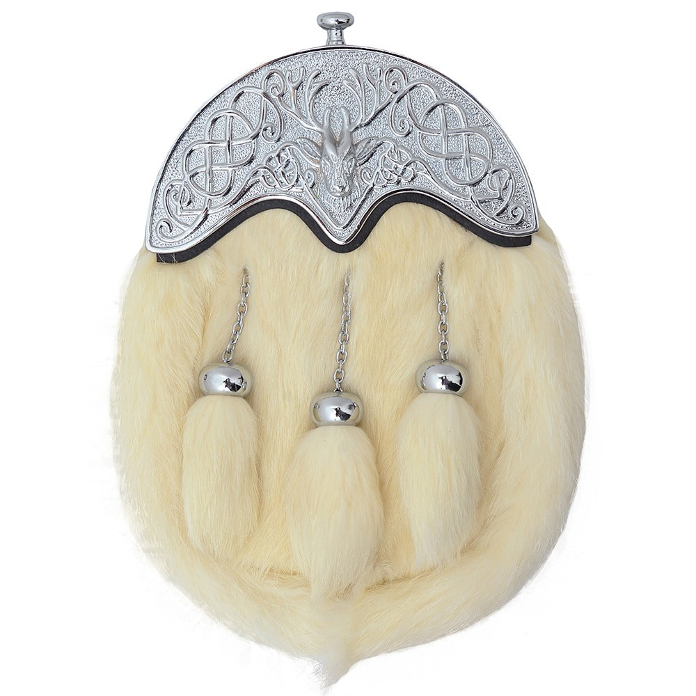 Modern Thistle Cantle White Rabbit Fur Sporran