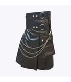 Modern  pure Black Leather Kilt