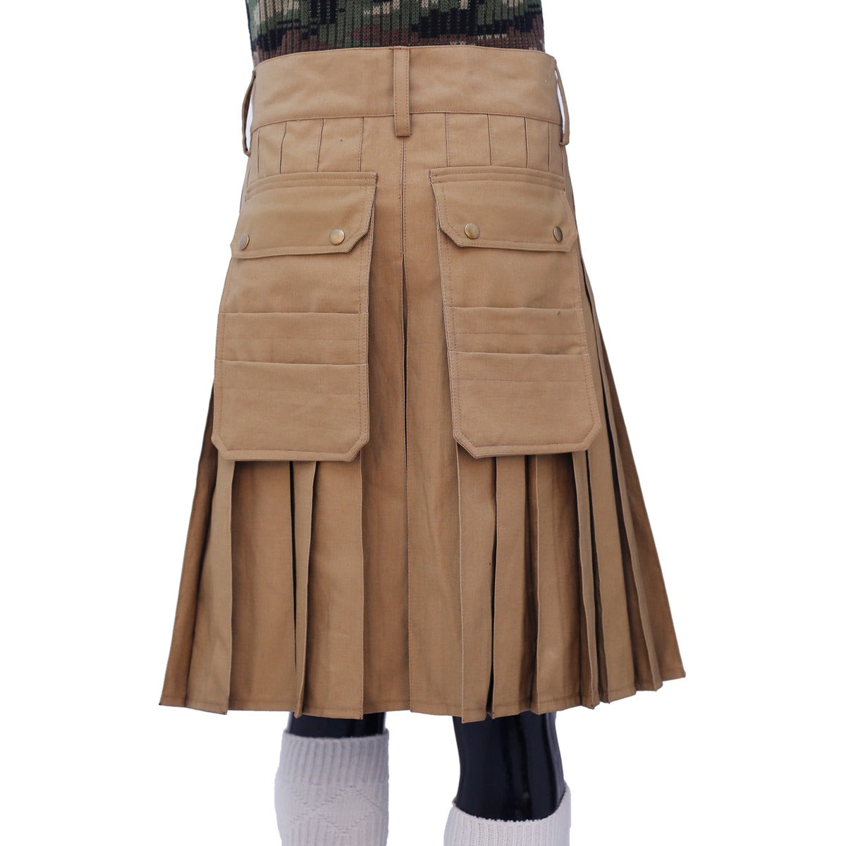 Multi Pocket Khaki Utility Working Kilt Back