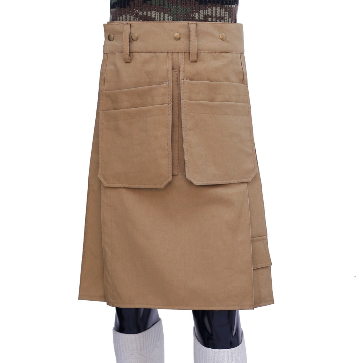 Multi Pocket Khaki Utility Working Kilt Front