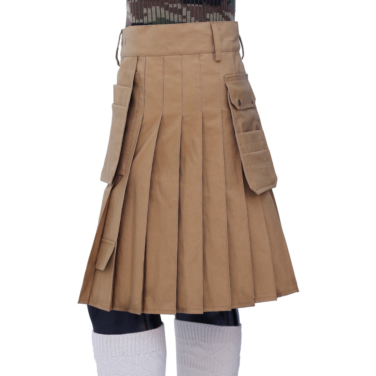 Multi Pocket Khaki Utility Working Kilt Left