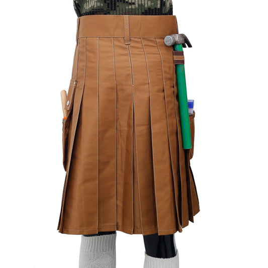 Multi Pocket Khaki Working Kilt Back