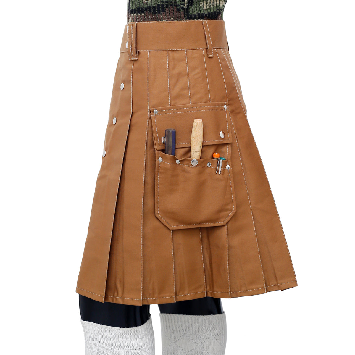 Multi Pocket Khaki Working Kilt Left