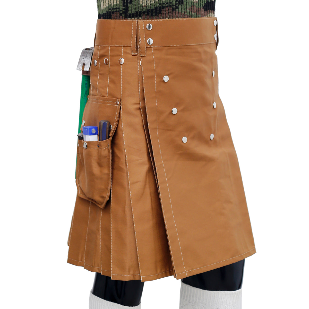 Multi Pocket Khaki Working Kilt Right