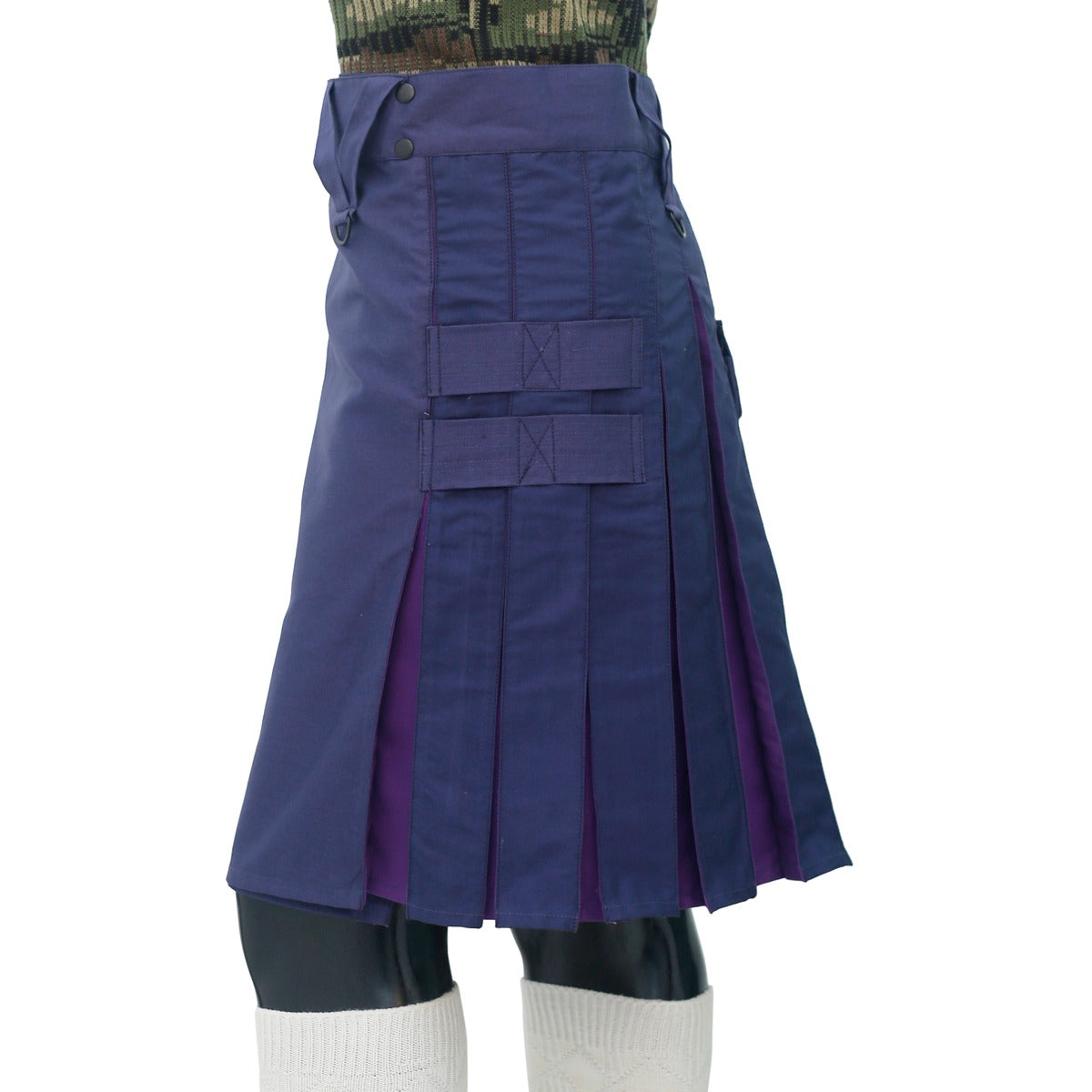Navy Blue and Purple Hybrid Kilt Left