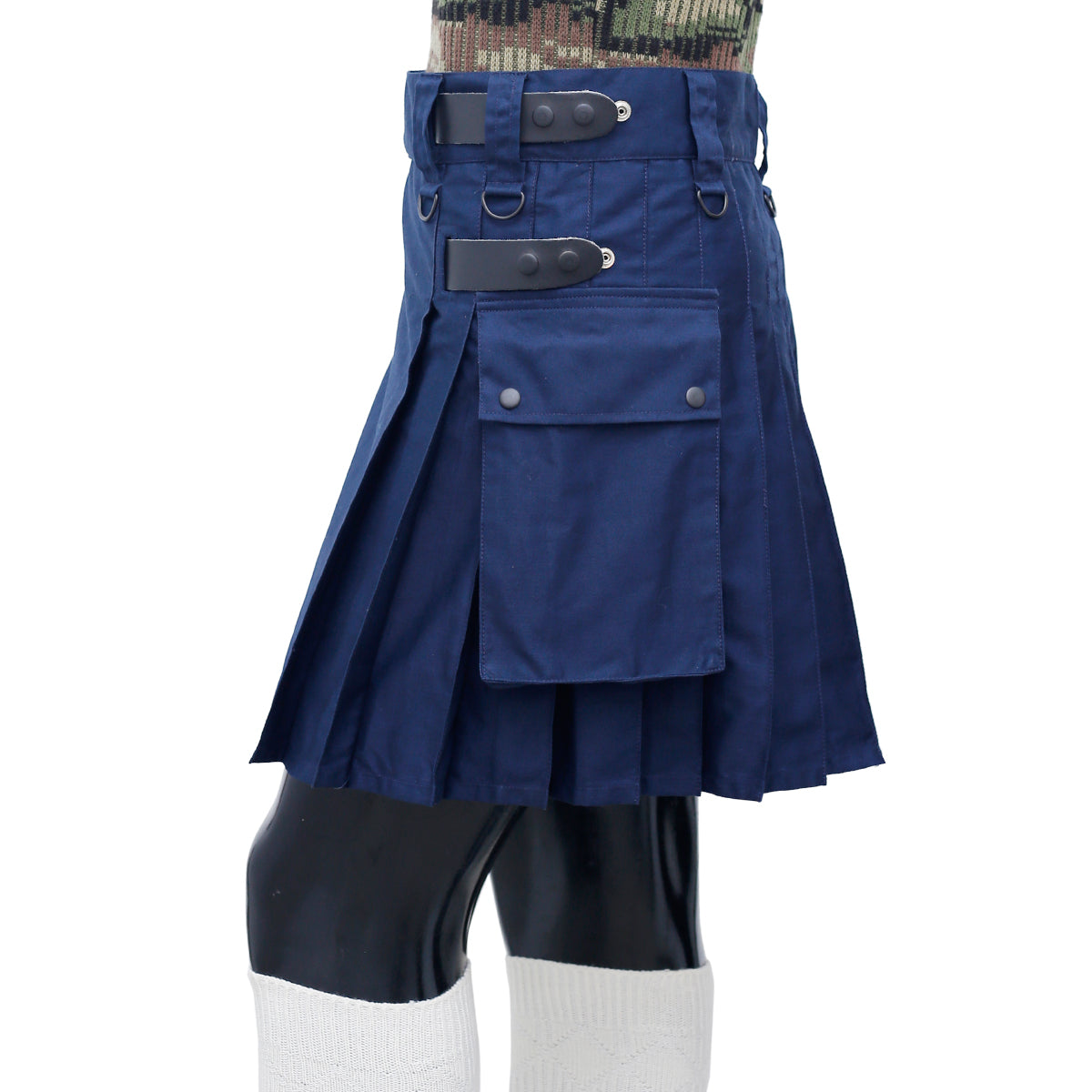 Navy Blue Utility Kilt with Leather straps