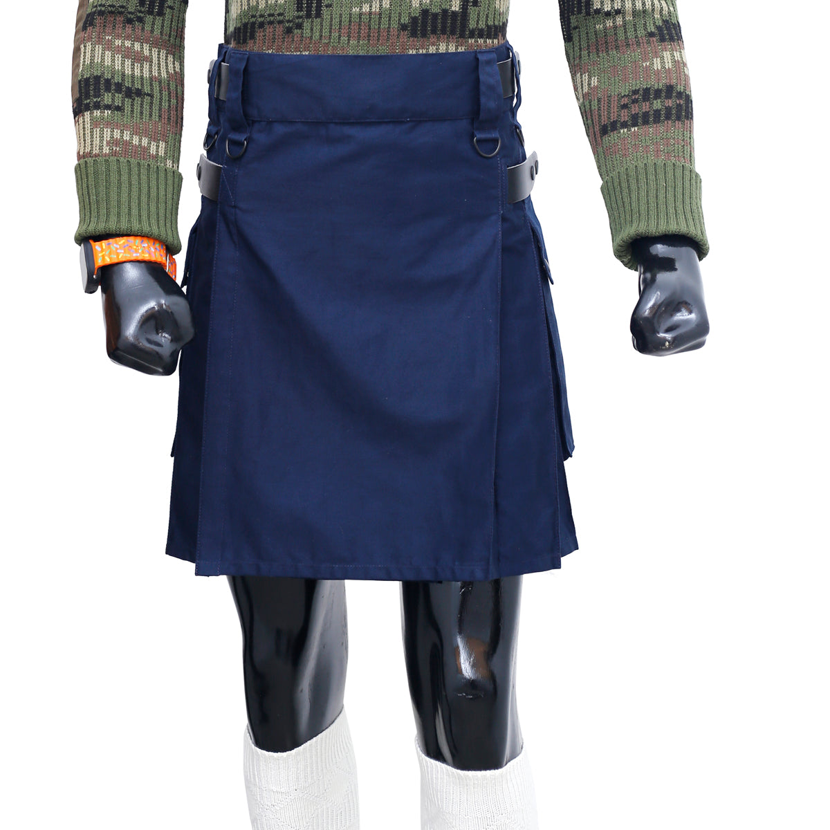 Navy Blue Utility Kilt with Leather straps
