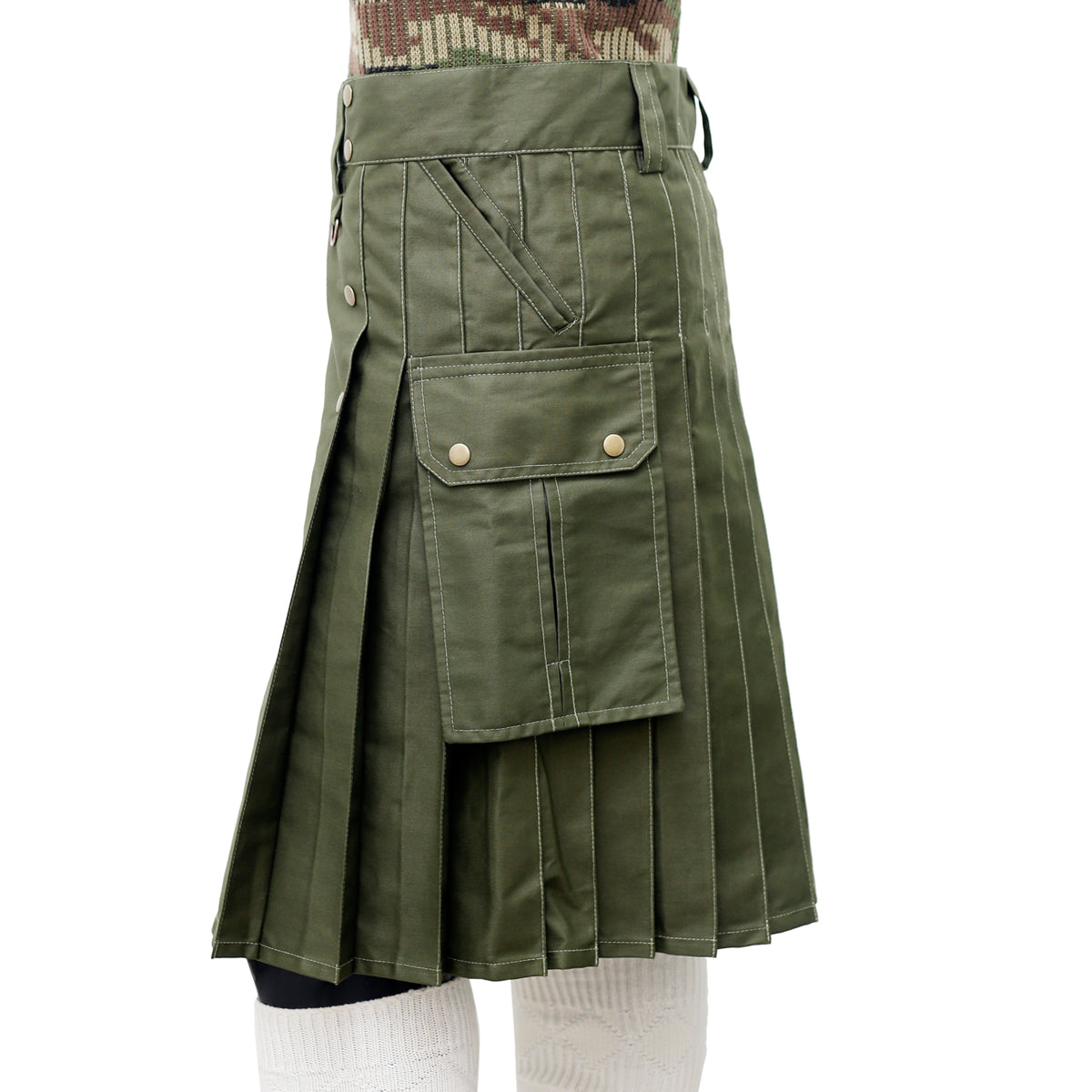 Olive Green Tactical Duty Kilt Left