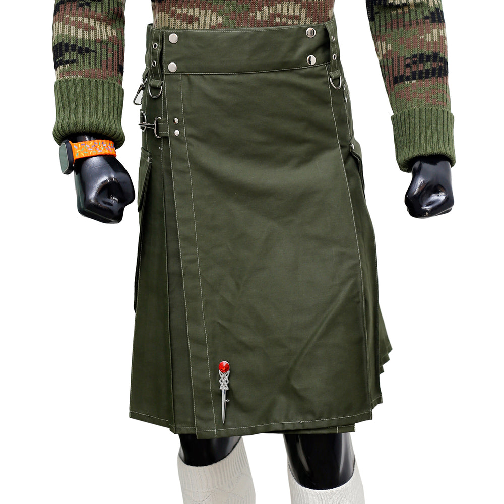 Olive Green Working Kilt with Round Pocket