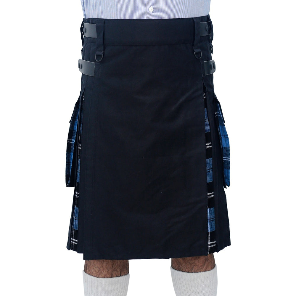 Ramsay Blue and Black Hybrid Kilt Front