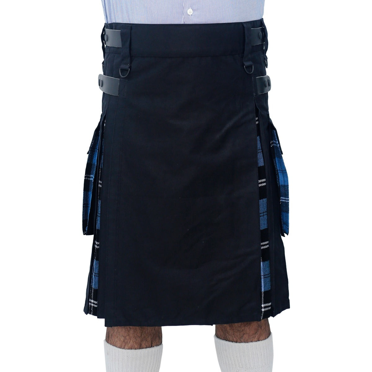 Ramsay Blue and Black Hybrid Kilt Front
