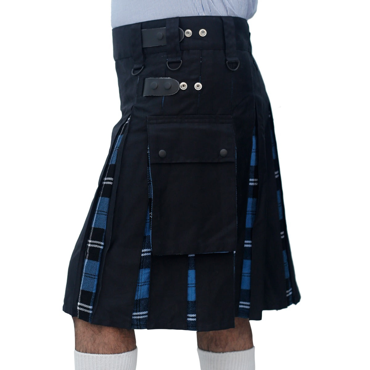 Ramsay Blue and Black Hybrid Kilt Left