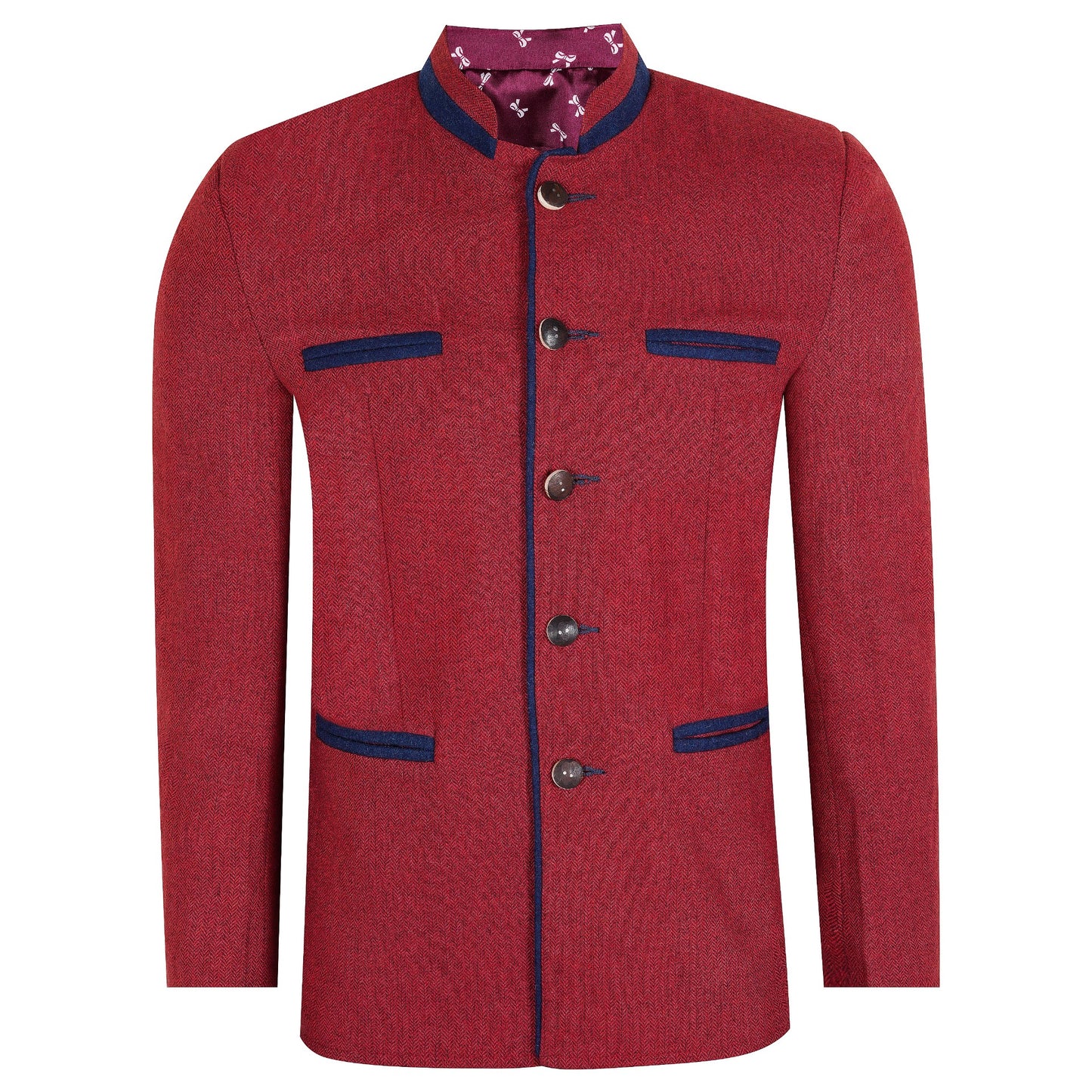 Red Tweed Germen Bavarian Trachten Jacket Front