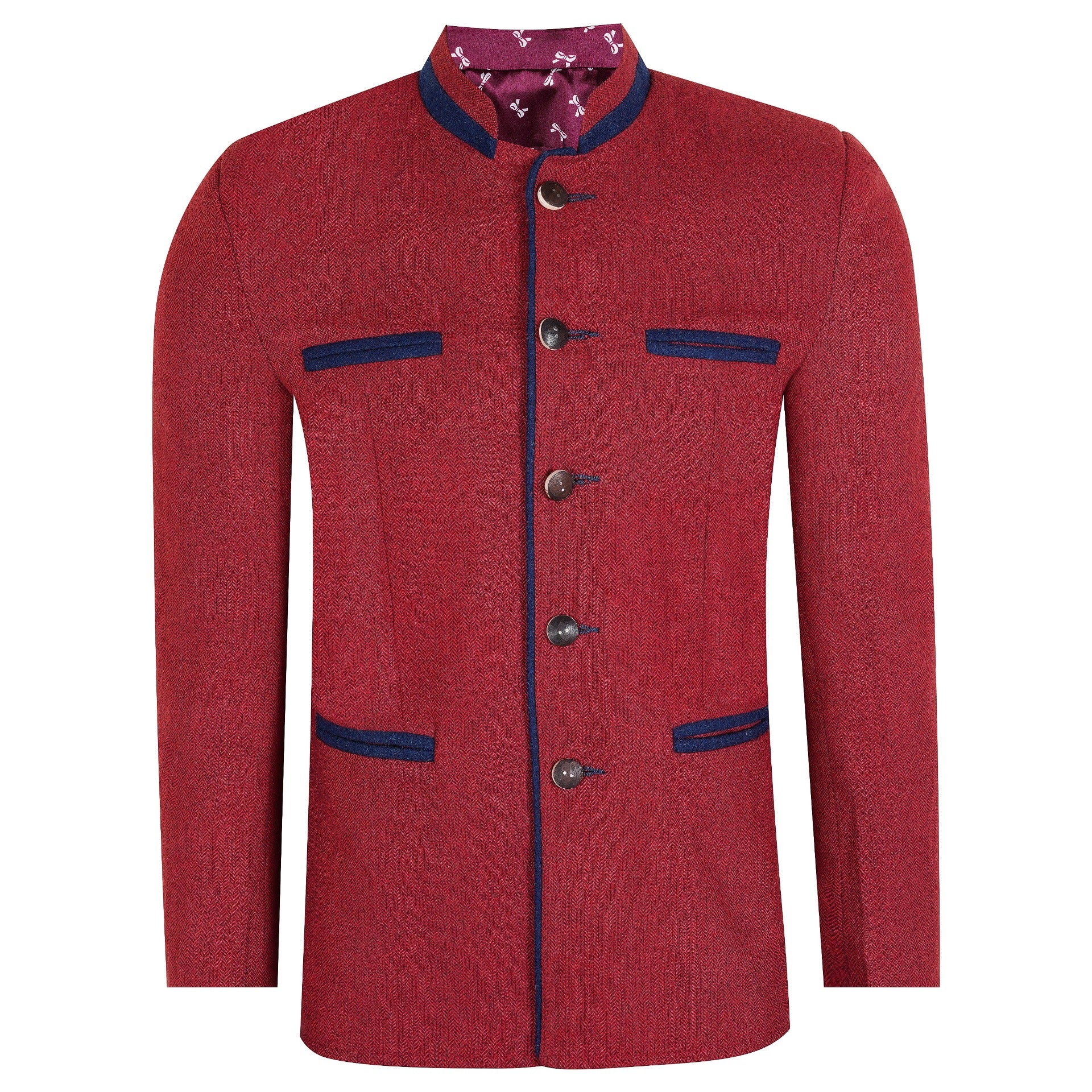 Red Tweed Germen Bavarian Trachten Jacket Front