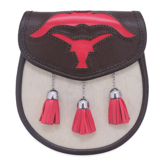 Red Scottish Kilt Semi Dress  Bull Leather Sporran