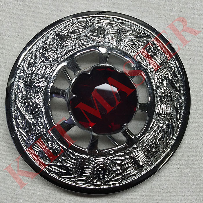 Red Stone Thistle Plaid Brooch - Elegant Accent for Attire

