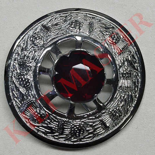 Red Stone Thistle Plaid Brooch - Elegant Accent for Attire
