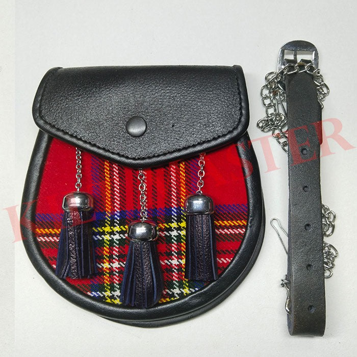Royal Stewart Tartan Leather Sporran with Chain