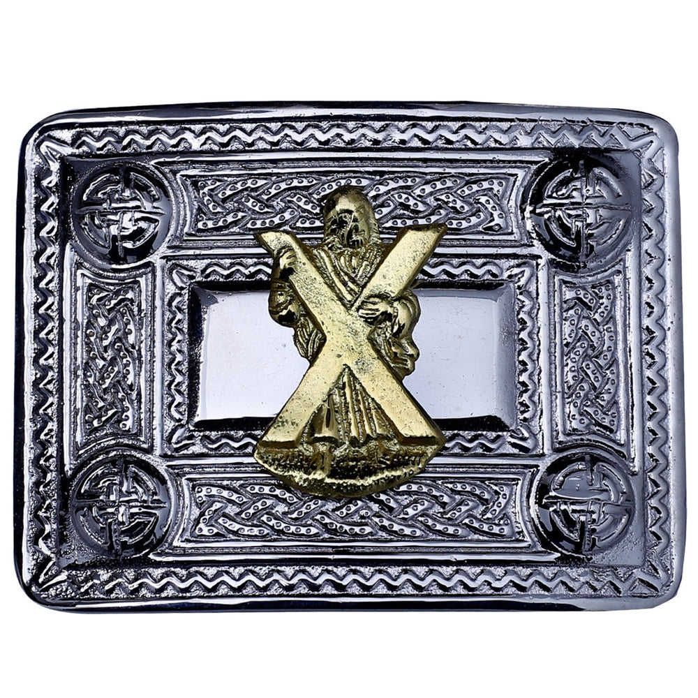 Saint Andrew Kilt Belt Buckle Chrome with Golden Badge