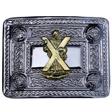 Saint Andrew Kilt Belt Buckle Chrome with Golden Badge