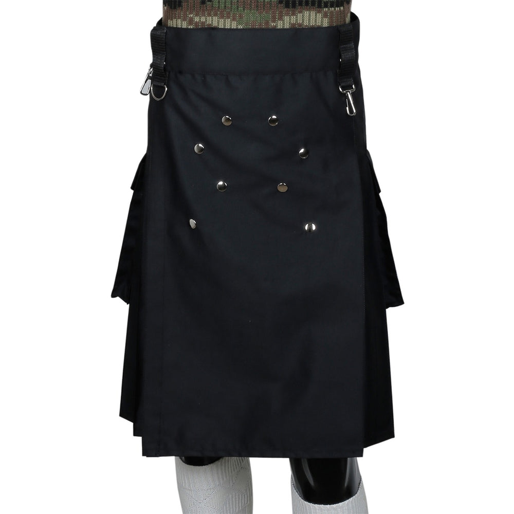 Scottish Black Utility Kilt Front