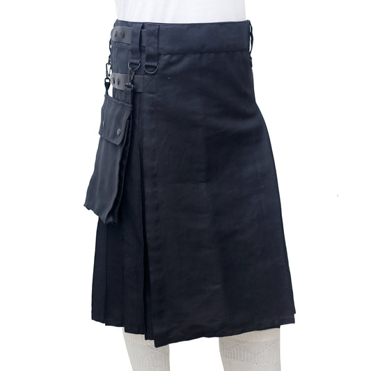 Scottish Black Utility Kilt with Leather Straps Right
