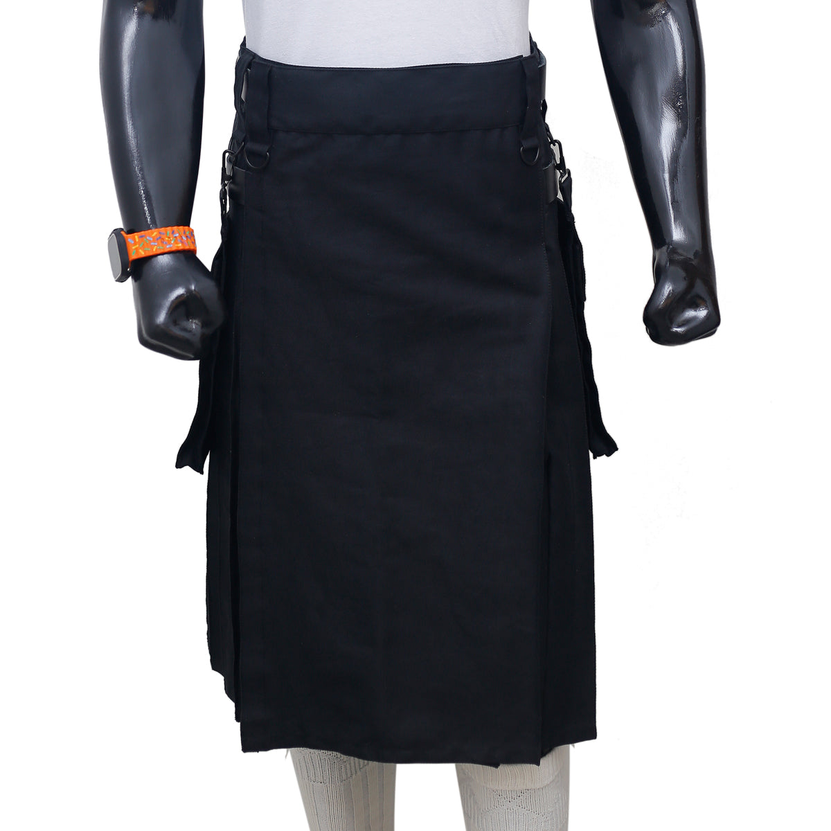 Scottish Black Utility Kilt with Leather Straps

