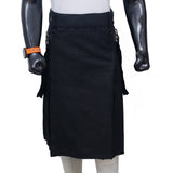Scottish Black Utility Kilt with Leather Straps
