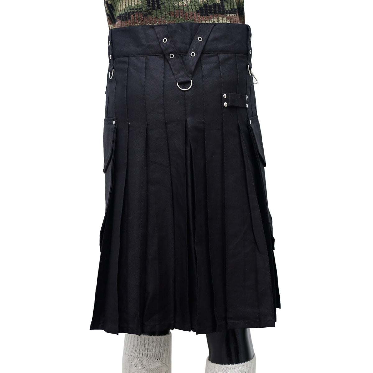 Scottish Black Working Kilt with Round Pocket Back