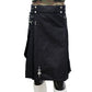 Scottish Black Working Kilt with Round Pocket Front