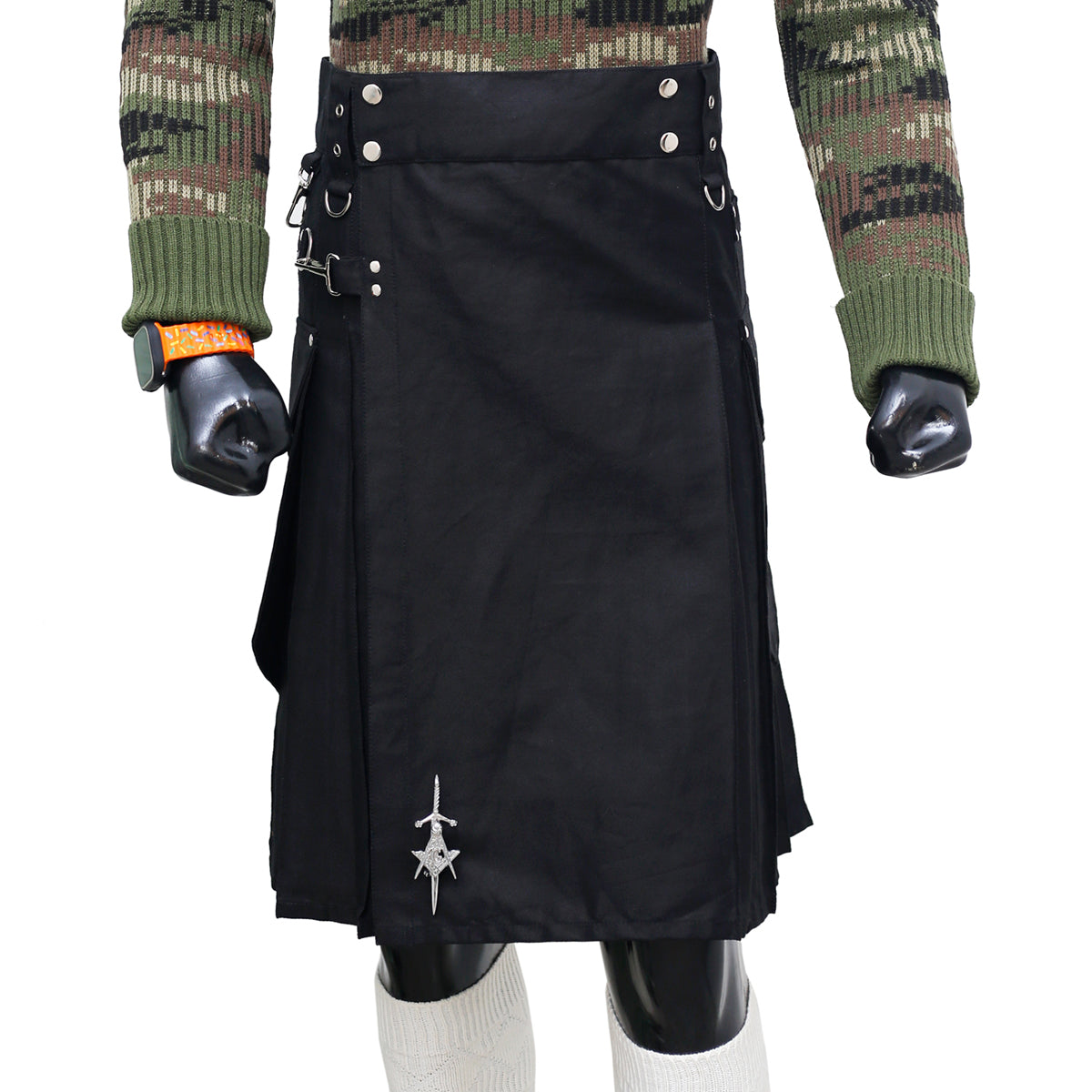 Scottish Black Working Kilt with Round Pocket