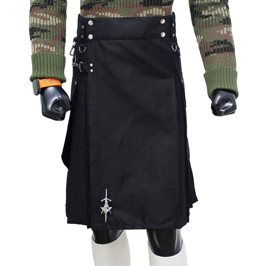 Scottish Black Working Kilt with Round Pocket