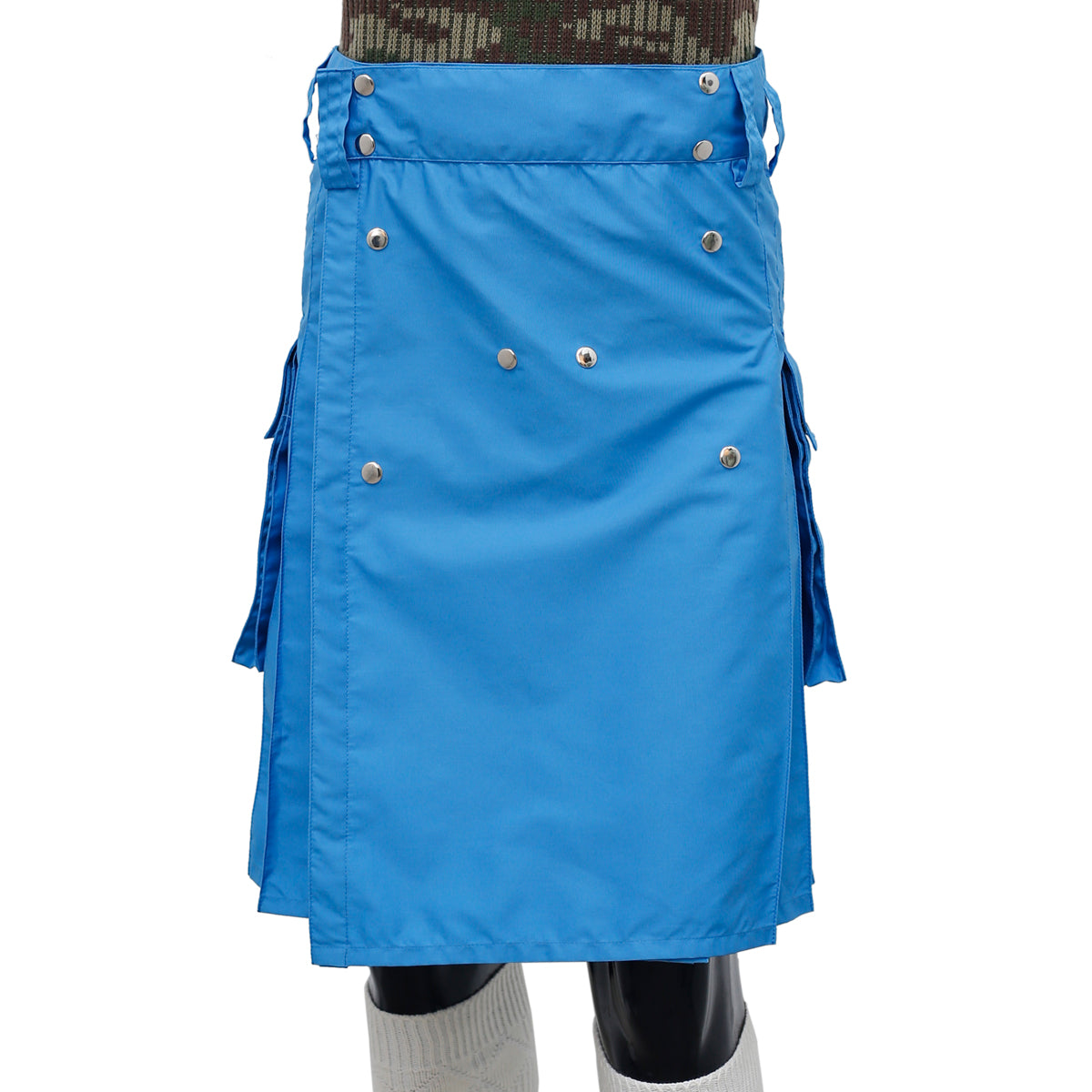Scottish Blue Cargo Pocket Utility Kilt Front